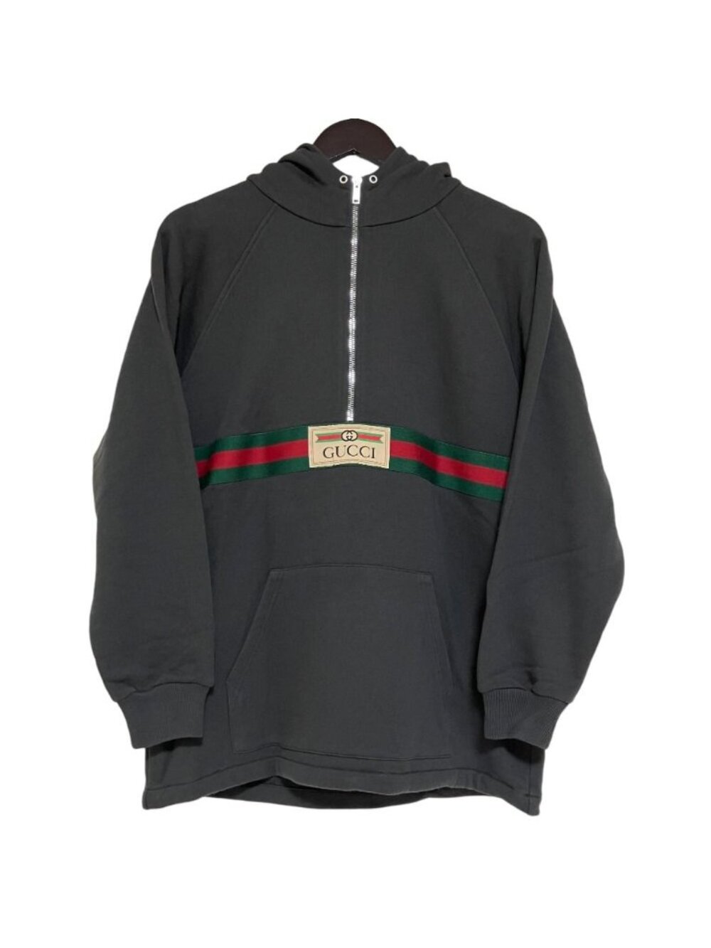 Gucci Web Line Half Zip Pullover Hoodie Kids 12 150 72 Charcoal Gray